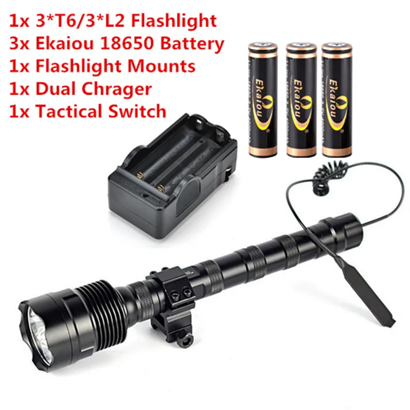 TrustFire TR 3T6/TR 3L2 фонарик 5 режимов памяти белый + 3 аккумулятора 18650 зарядное