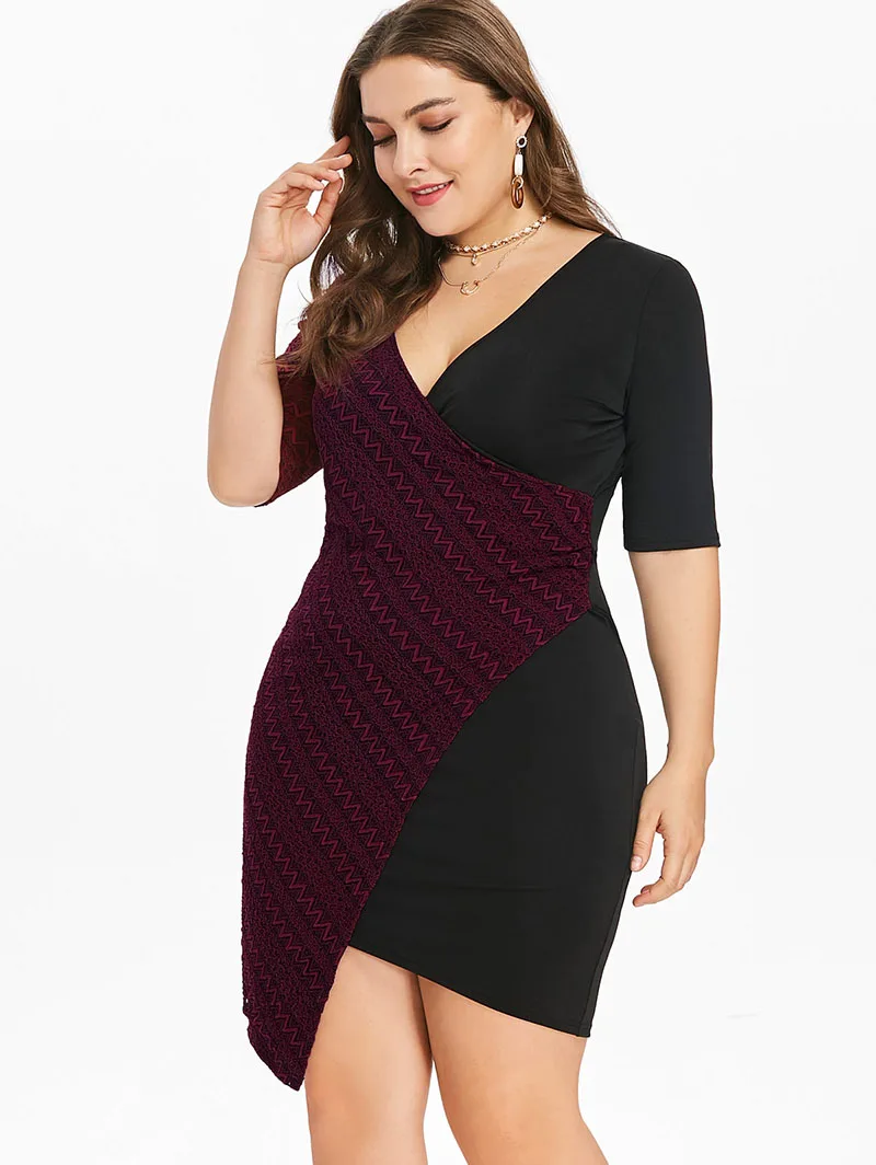 PlusMiss плюс Размеры 5XL Sexy V шеи Bodycon Платья для вечеринок женские большие размеры