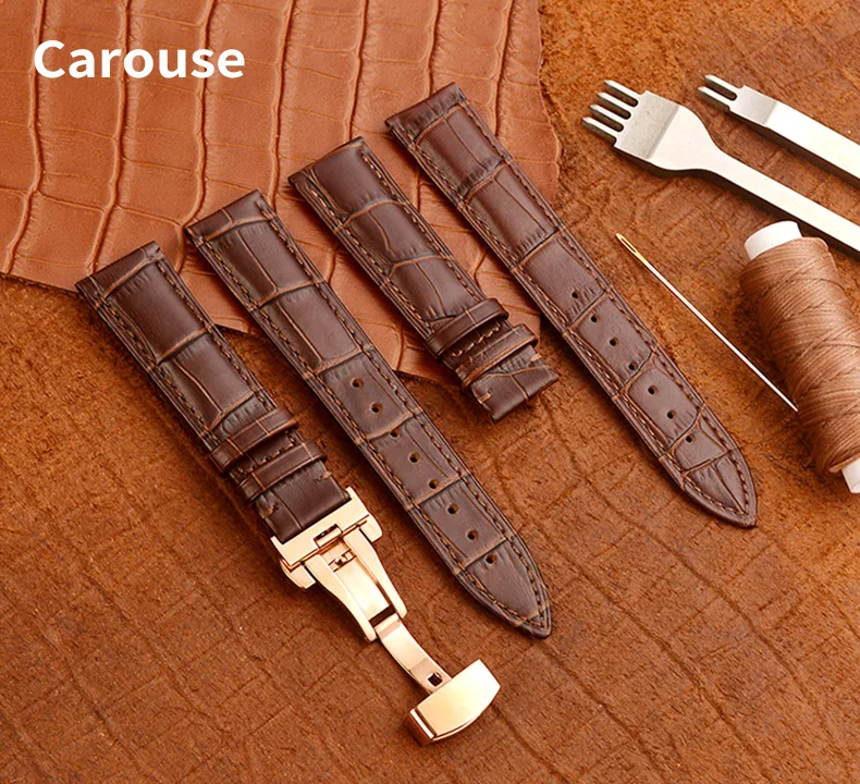 Carouse ремешок для часов 18 мм 19 мм 20 мм 21 мм 22 мм 24 мм Телячья кожа ремешок для часов Бабочка Пряжка ремешок браслет аксессуары браслеты