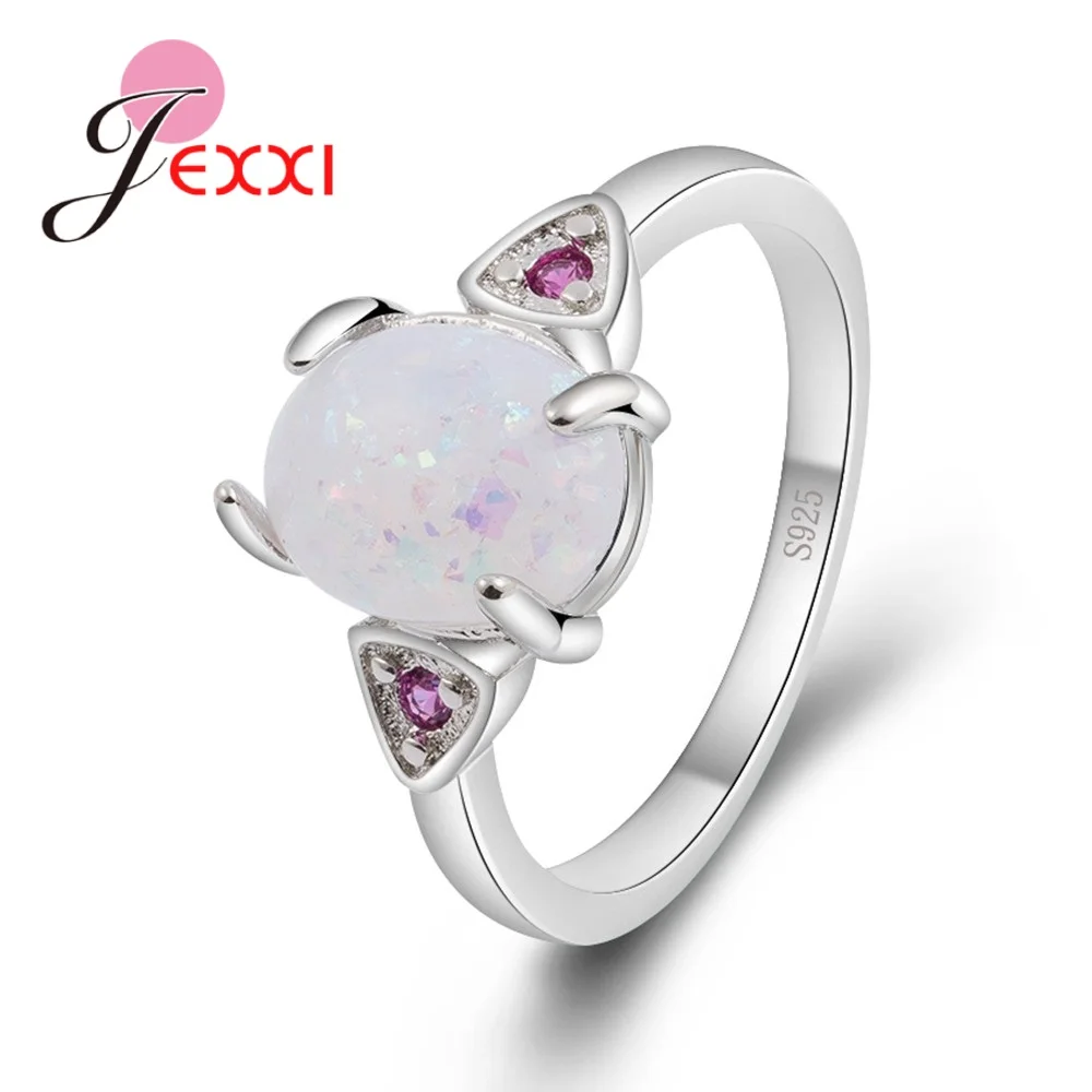 

Excellent Wedding Party Gifts for Women Real 925 Sterling Silver Luxury Rings Jewerly White Fire Opal Stones Bague