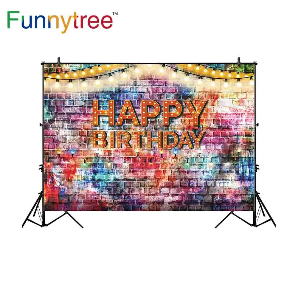 Фотофон Funnytree для дня рождения кирпичная стена красочный винтажный фонарь