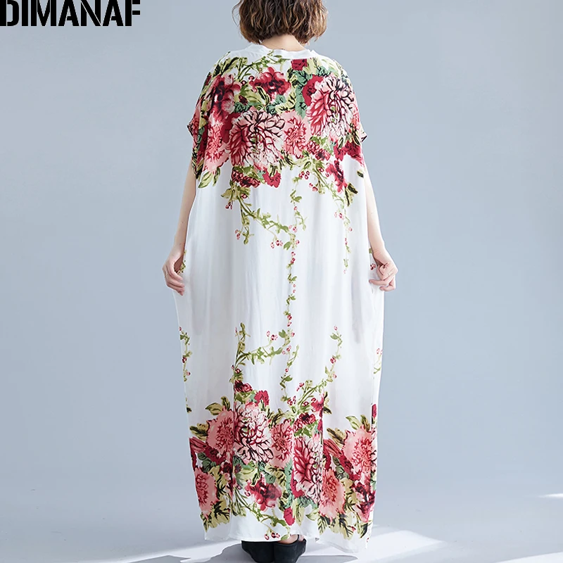 Женское платье макси DIMANAF, пляжное хлопковое платье большого размера с цветочным принтом, длинный летний сарафан свободного покроя размера 6XL