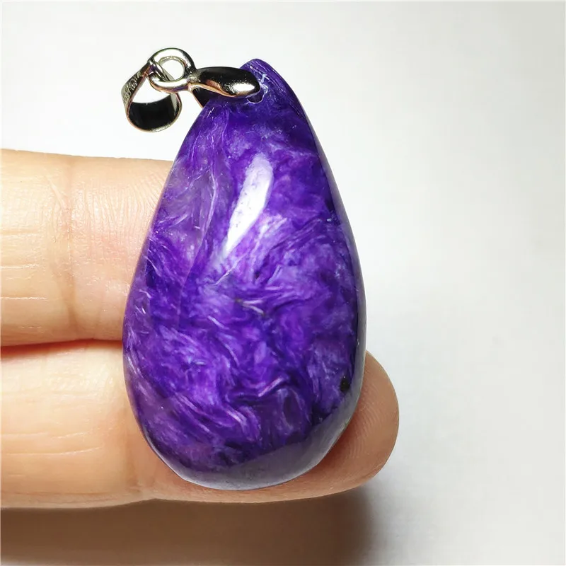 Natural Purple Charoite Necklace Pendant Water Drop Gemstone 34x19x10mm Women Man Anniversary Ghost Garden Jewelry Lucky Gift | Украшения и