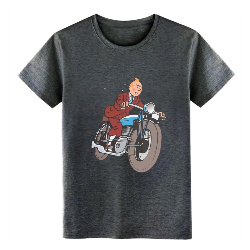 tintin bike t shirt Print cotton O-Neck Family Cute Authentic Summer Style Vintage | Мужская одежда