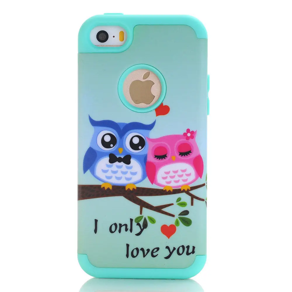 Love Owl Green Для iPhone SE 5S 5C 5 чехол для телефона в виде симпатичных животных, птиц, совы, чехол с рисунком s резиновый противоударный Гибридный Силиконовый ПК Защитный сверхпрочный - Цвет: Love Owl Green
