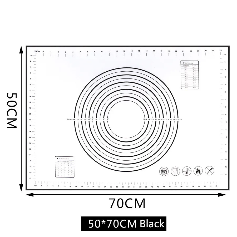 70x50CM Black 80*60 см/70*50 см/60*60 см/60*50 см Большой размер антипригарный силиконовый коврик для выпечки многоразовый коврик для выпечки инструмент для выпечки пищевой BPA бесплатно - Цвет: 70x50CM Black