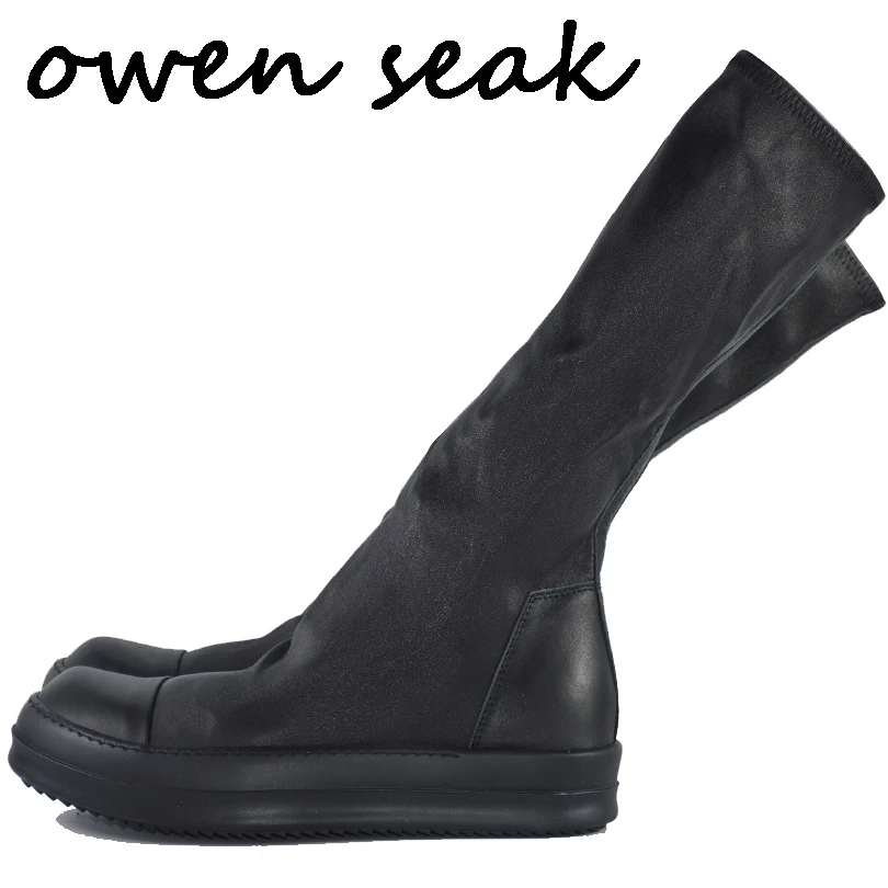 Женские сапоги из овечьей кожи на плоской подошве|shoes knee|knee high bootshigh boots |