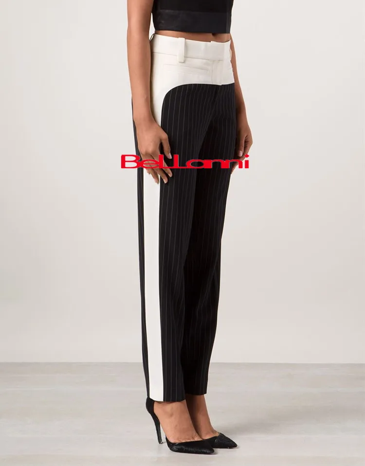 Hit color striped longer size summer autumn pants 2020 new Fashion brand England style hit color elastic pencil trousers WQ15