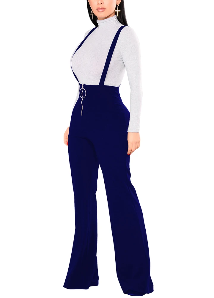 2018 весенние модные женские комбинезоны с колокольчиком и высокой талией круглым