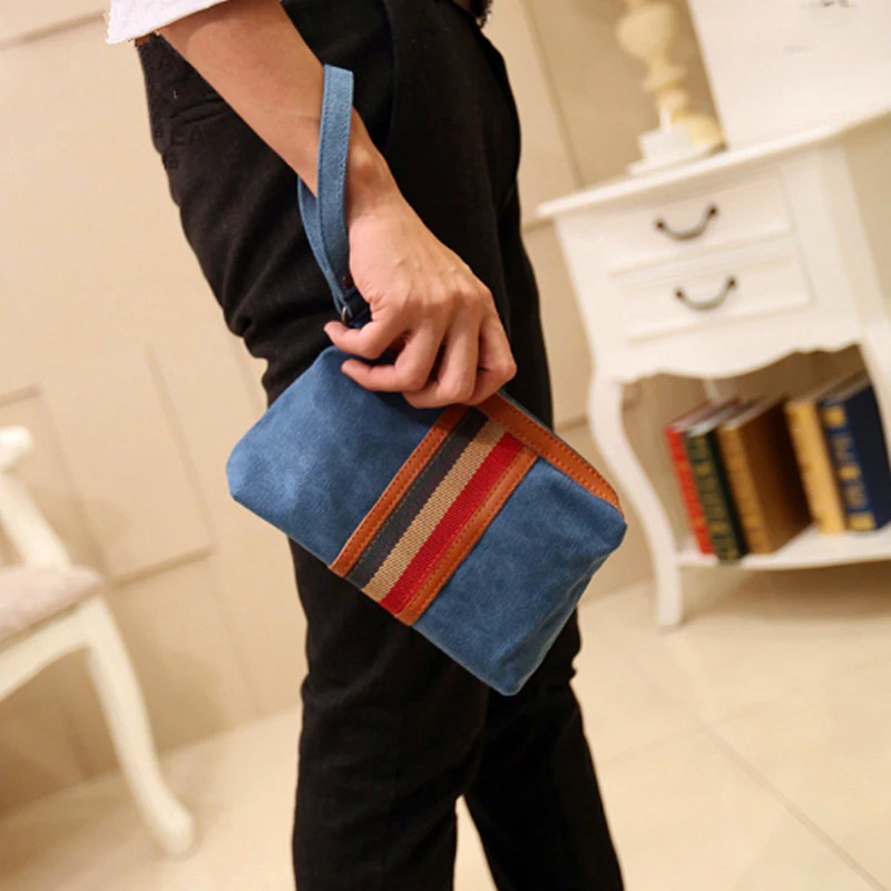 BISI GORO color stripe handbag Wear-resistant canvas Travel men bag Large Capacity phone coin key card packages fashion clutch |