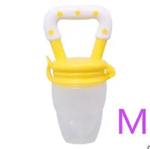 Yellow white M Пищевая сумка для укуса Соска-пустышка для фруктового растительного кормления, детские пищевые добавки, тренажер, Детская соска, укусы, товары для кормления, пустышки - Цвет: Yellow white M