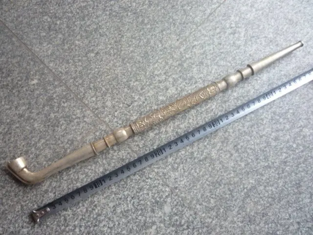 

Rare Qing-Dynasty Silver pipe,fine carving,48cm Long, Free shipping