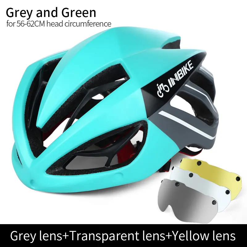 Green 3 Lenses INBIKE шлем для велоспорта, ультралегкий шлем, цельный, дышащий, для езды на горной дороге, для велосипеда, MTB, шлем, безопасный для мужчин и женщин - Цвет: Green 3 Lenses