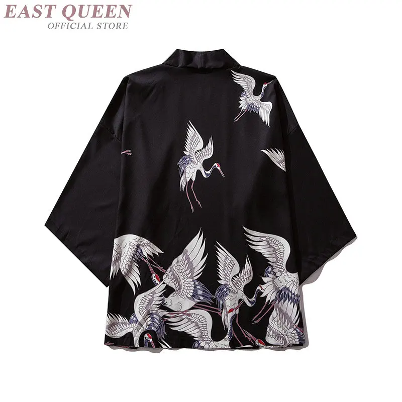 

Black Japanese Kimonos Shirts 2019 Streerwear Cranes Yukata Women Haori Harajuku Kimono Cardigan Men Female Asian Clothes FF2173