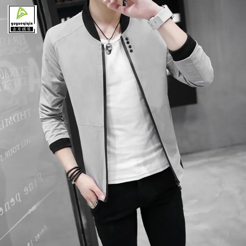 Корейские узкие Демисезонный повседневная куртка Для мужчин Тонкий Стенд