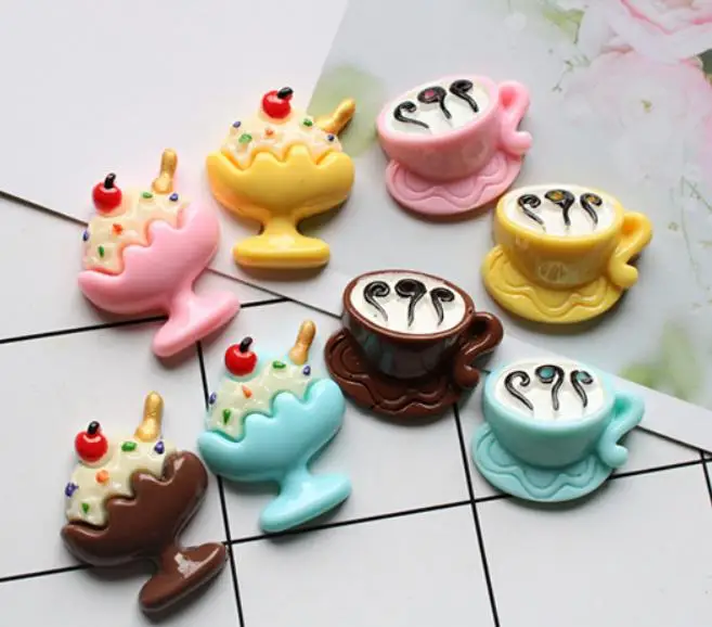 Flatback Kawaii мороженое, кофейная чашка Смола плоская спина, кабошон муляж еды художественное украшение поделка-Шарм, 100 шт
