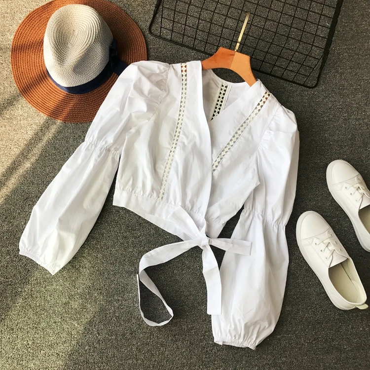 ALPHALMODA Женская Осенняя рубашка в полоску с v-образным вырезом и длинными рукавами