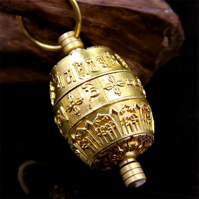 Buddhist Supplies Exquisite Carving Handmade Pure Copper Om Mani Padme Hum Finger Pinch Prayer Wheel Gold Gaudencio Box Pendant | Дом и сад