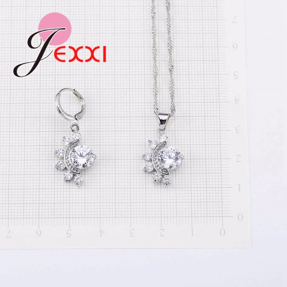 

Shinny Unique Flower Cubic Zirconia Pendant Necklace Wedding Jewelry Sets For Women 925 Sterling Silver Bridal Bijoux