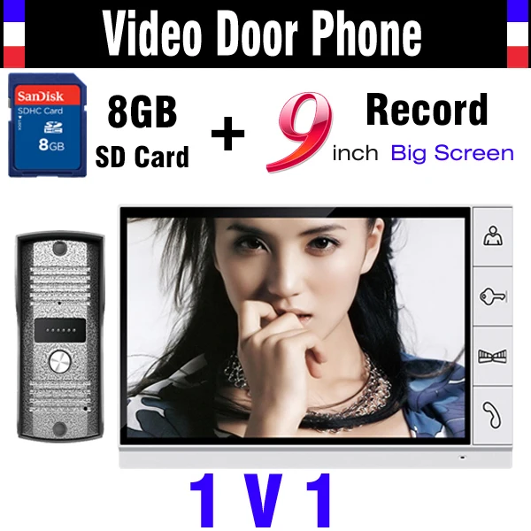 Улучшенная версия большой экран 9 дюймов + 8 Гб sd-карта видео запись домофон ИК