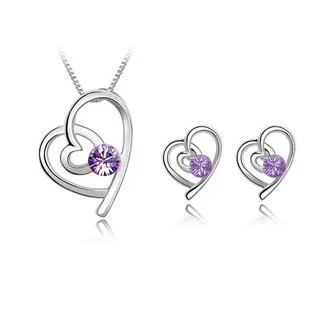 violet Без минимального заказа модные комплекты ювелирных изделий с белыми Австрийскими кристаллами в форме сердца 027 - Окраска металла: violet