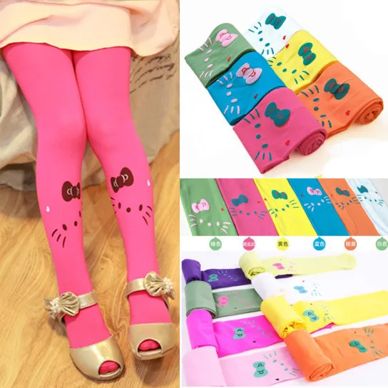 

Spring Children Baby Kids Girls Thin Tights Pantyhose Cartoon cat cute Velvet Stocking white Cartoon Kitty Cat 2-10Y new