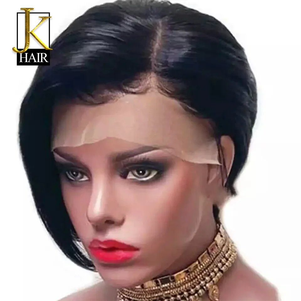Парики из натуральных волос на кружеве Pixie Cut style для женщин, черный, Омбре, Remy, бразильский короткий Боб, прямой передний парик с челкой JK