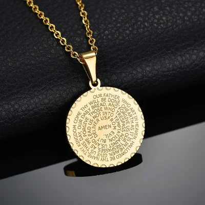 Gold Ювелирные изделия yukam, винтажные мужские золотые ожерелья с кулоном из христианского Писания на удачу, религиозные ожерелья из нержавеющей стали, круглые ожерелья для монет для женщин - Окраска металла: Gold