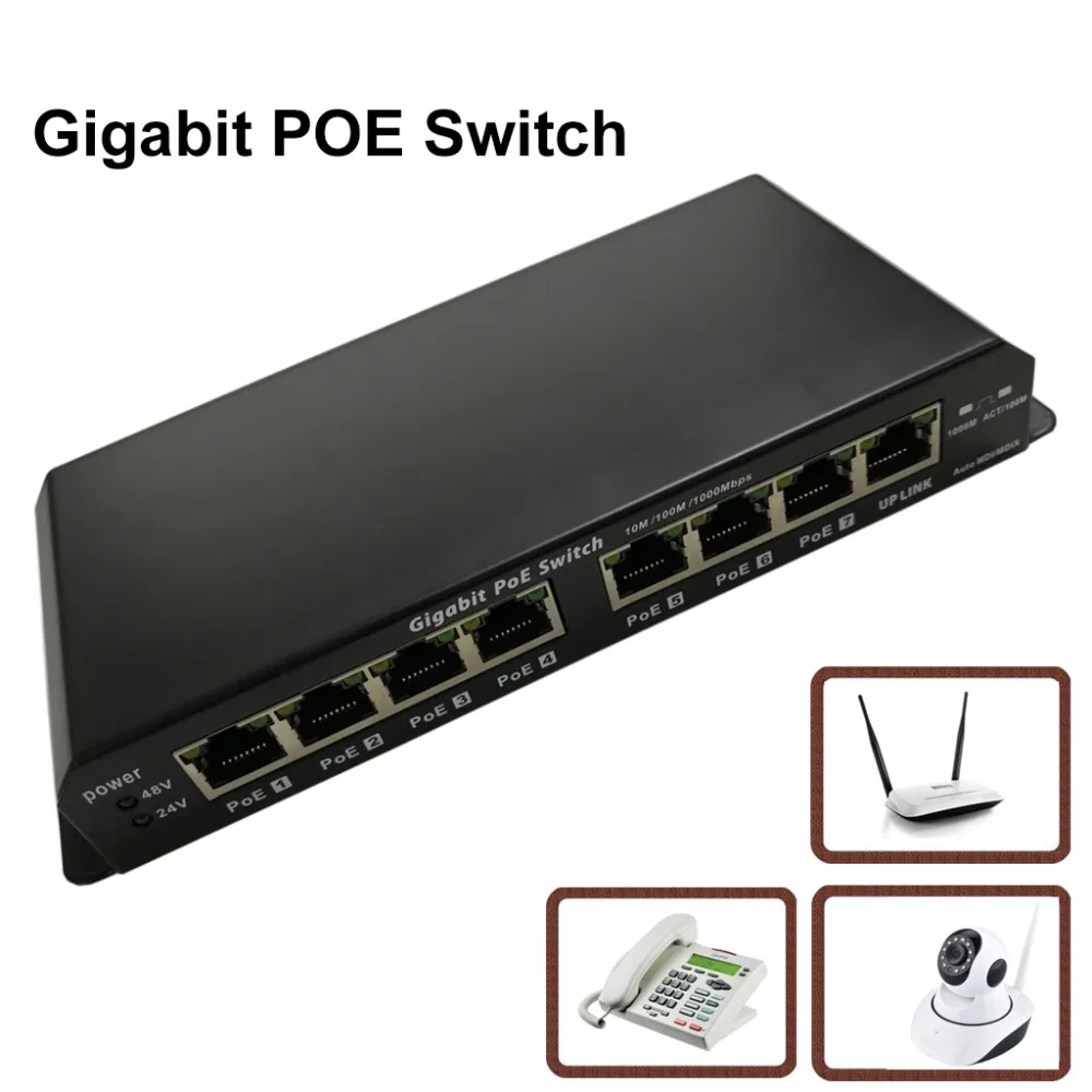 8 портов 10/100/1000 Ethernet коммутатор 7 вывода данных с пассивным PoE использование 24В и