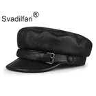 Кепка Svadilfari Мужская в стиле милитари, кожаная Регулируемая Кепка с плоским верхом, в стиле кэжуал, в стиле ретро, черная, весенняя