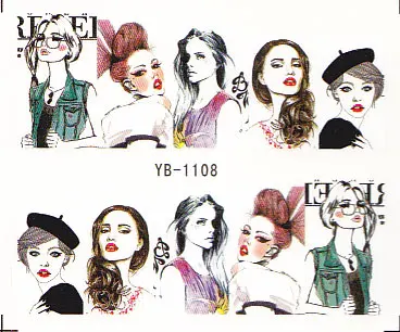 12 листов/партия, YB1105-1116 для ногтей, смешанные сексуальные чернила, Модные накладные ногти для девочек, Водные Наклейки для ногтей
