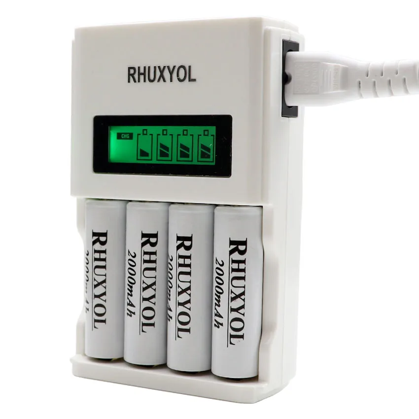 RHUXYOL супер быстрое зарядное устройство Интеллектуальный ЖК дисплей для AA AAA Ni MH