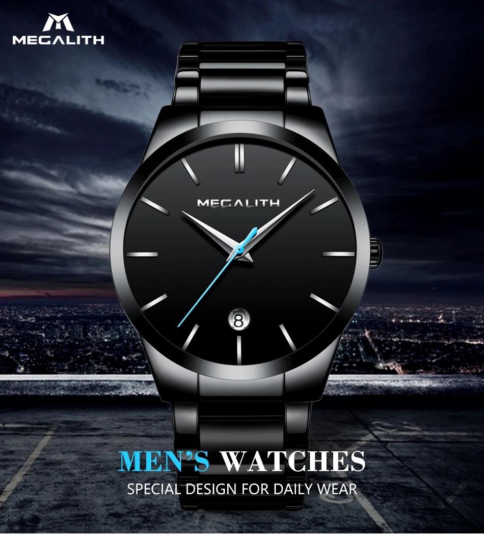 Relogio Masculino MEGALITH модные часы мужские водонепроницаемые аналоговые спортивные часы с датой Мужские кварцевые часы для мужчин часы Reloj Hombre