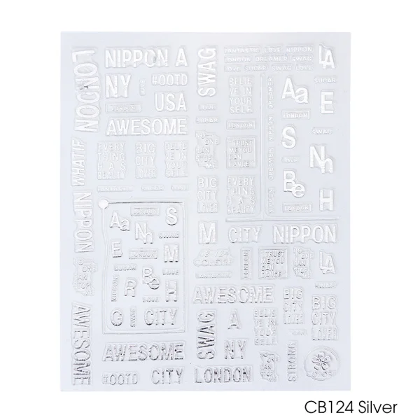 CB124 Silver 1 шт 3D слайдер для письма, наклейки для дизайна ногтей, декоративные Стикеры, клейкие надписи, алфавит, фольга, обертывания, инструмент для маникюра, CHCB122-124 - Цвет: CB124 Silver