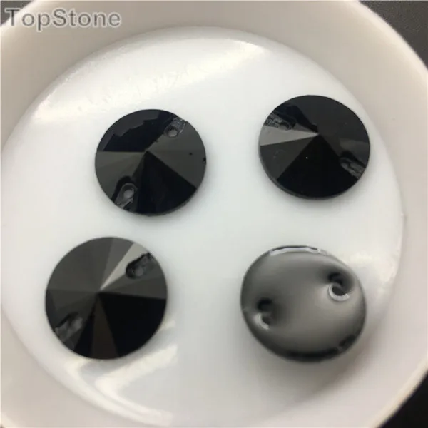 12mm Rivoli 100pcs TopStone Jet черный цвет смешанные размеры формы смолы пришить стразы с плоской задней стороной акриловые камни стразы кристалл и камни для платья - Цвет: 12mm Rivoli 100pcs