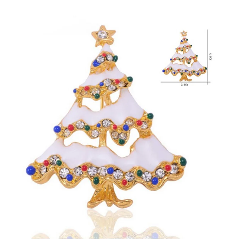 

New golden alloy snow Christmas Tree Brooch Decoration Large Crystals Pin Brooches for men Christmas gifts