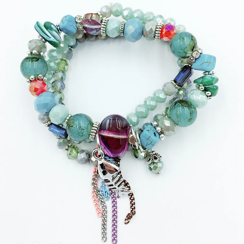 hangjing 3pcs /set bohemian 2019 new trendy charm tassel unique adjustable crystal nature stone bead bracelets women | Украшения и