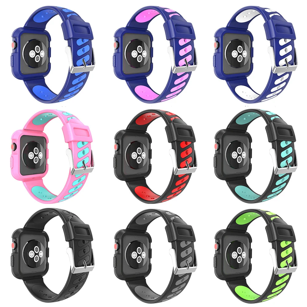 Спортивный силиконовый чехол + ремешок для Apple watch band 42 мм 38 44 40 Iwatch 4 3 2 1 correa TPU PC и
