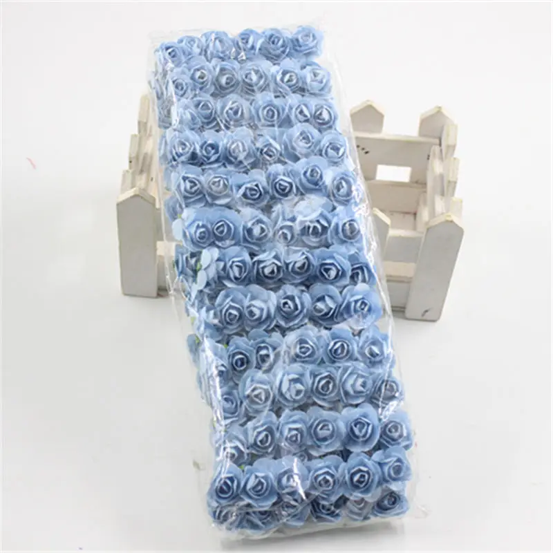 light blue 144 шт./лот 1,5 см искусственные маленькие бумажные розы ручной работы для вечеринок Свадебные украшения автомобиля искусственный цветок - Цвет: light blue