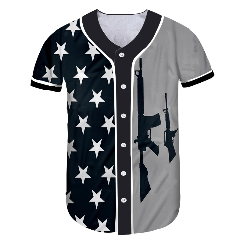 OGKB Бесплатная доставка футболка с пуговицами принтом американский флаг и