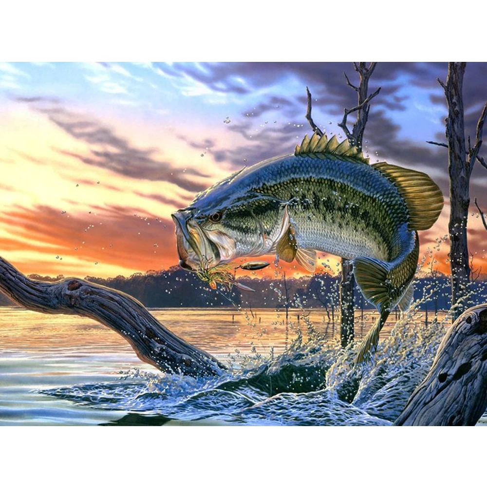 

New Diamond Mosaic DIY handmade Diamond painting cross stitch fishing Full Square Diamond embroidery Icon Decor Painting FZ668