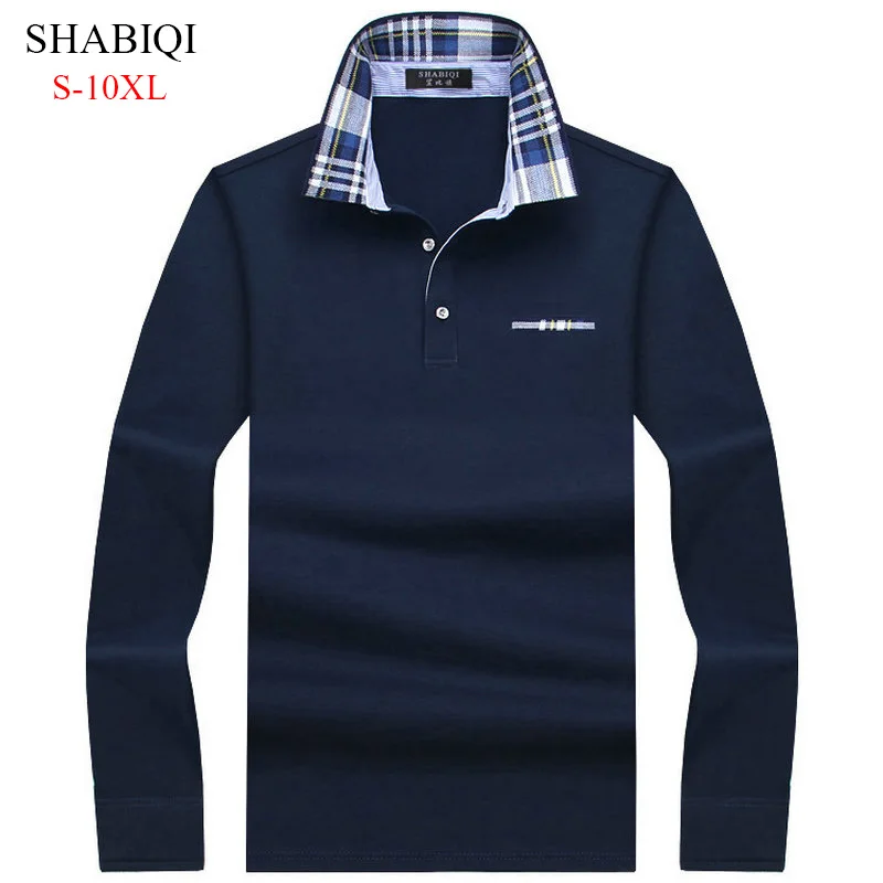 

SHABIQI Casual cotton Men Polo Shirt Mens Long Sleeve Solid Polo Shirts Camisa Polos Tops Tees Plus size 6XL 7XL 8XL 9XL 10XL