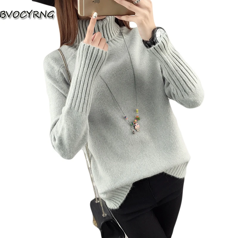 New Women High Collar Loose Pullovers Sweater Female Autumn Winter Long-sleeved Joker Thicke Girls Bottom knit A0184 | Женская одежда
