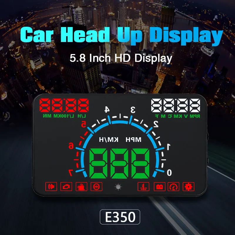 GEYIREN E350 OBD2 II HUD Автомобильный дисплей 5,8 дюймов экран легко подключи и играй сигнализация превышения скорости расход топлива дисплей hud проектор