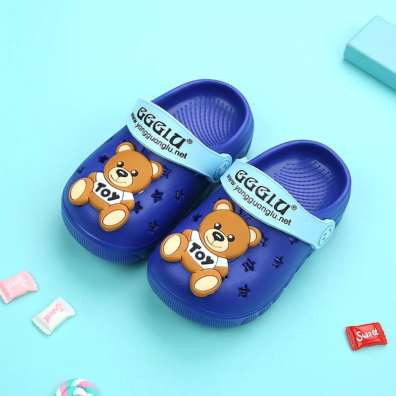 BLUE bear Детские тапочки; коллекция года; сезон весна-лето; новые детские Нескользящие сандалии Baotou для мужчин и женщин; домашняя обувь с отверстиями - Цвет: BLUE bear
