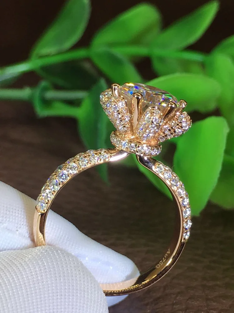 2 карат 18K розовое золото Moissanite бриллиантовое кольцо роза цветок Роскошная корона