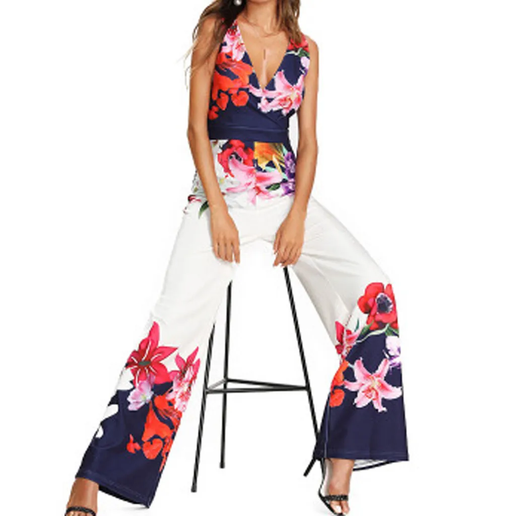 Женский сексуальный комбинезон с цветочным принтом Элегантный мягкий на молнии