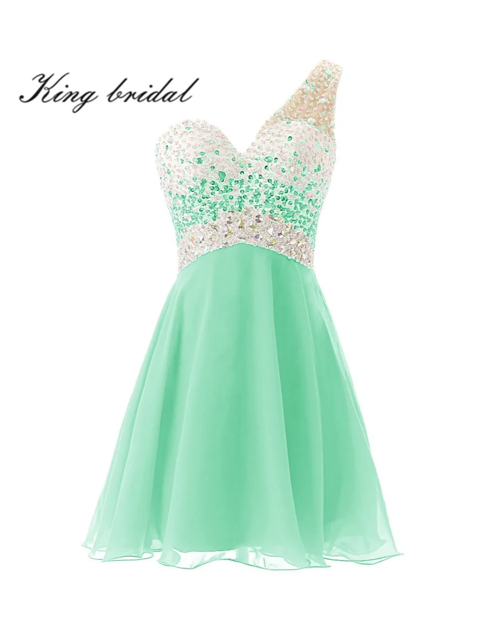 2017 Одно Плечо Блестящие Бисером Шифон Милая-Line Короткие Коктейльные Платья