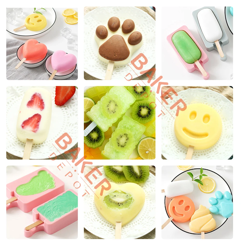 BAKER DEPOT, силиконовая форма для мороженого, форма кошки, замороженный кубик льда, поднос для детских конфет, леденец, инструмент для кубиков льда с деревянной палочкой