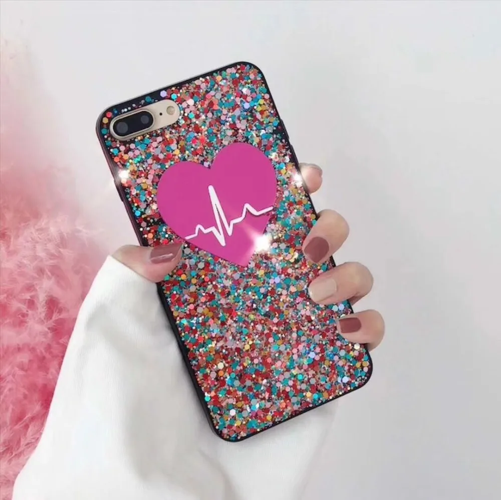 Блестящий зеркальный чехол с сердцем для iPhone 6 6s 7 8 plus модный розовый X Аксессуары